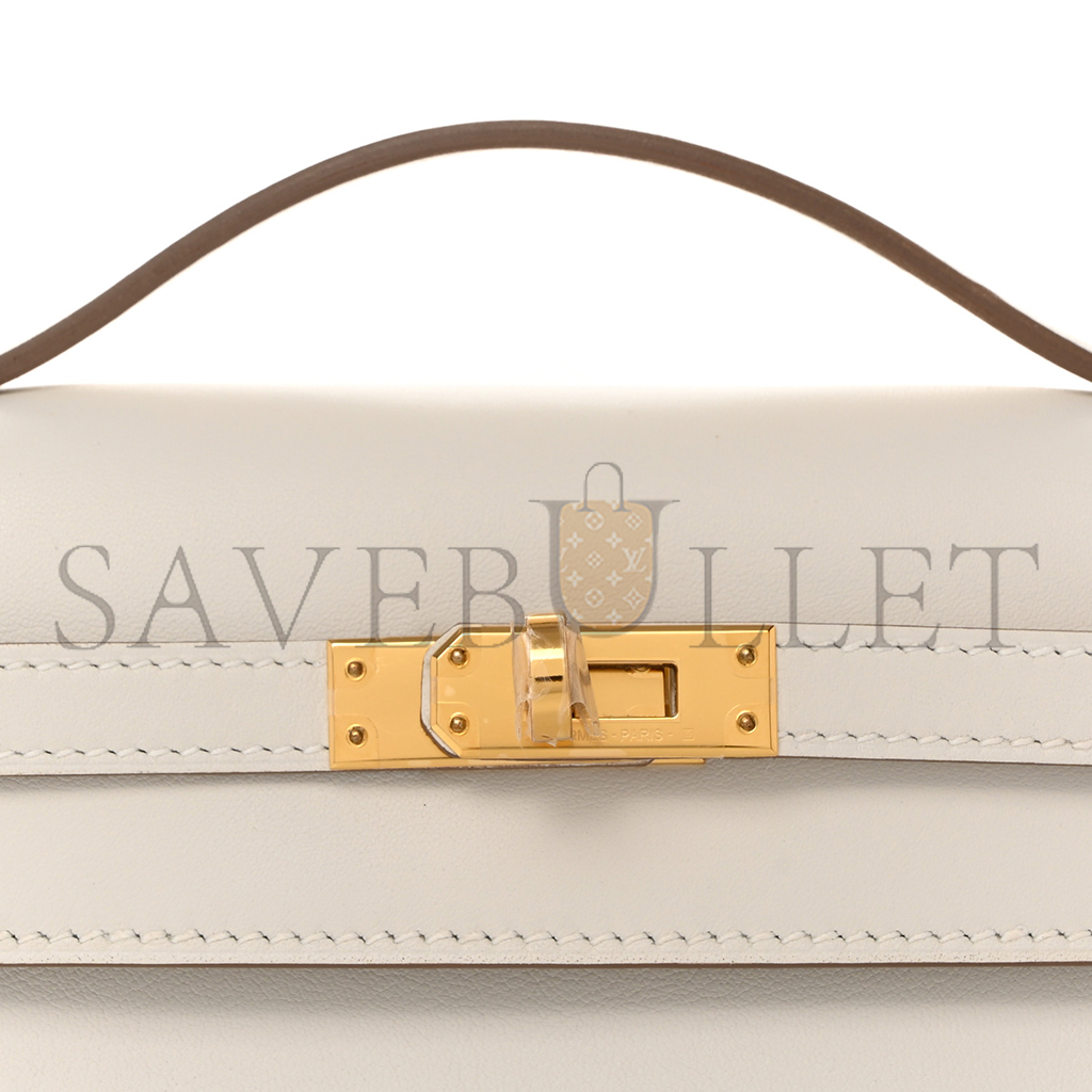 HERMÈS SWIFT KELLY POCHETTE CLUTCH MILKSHAKE WHITE GOLD BUCKLE(22*14*7cm) 